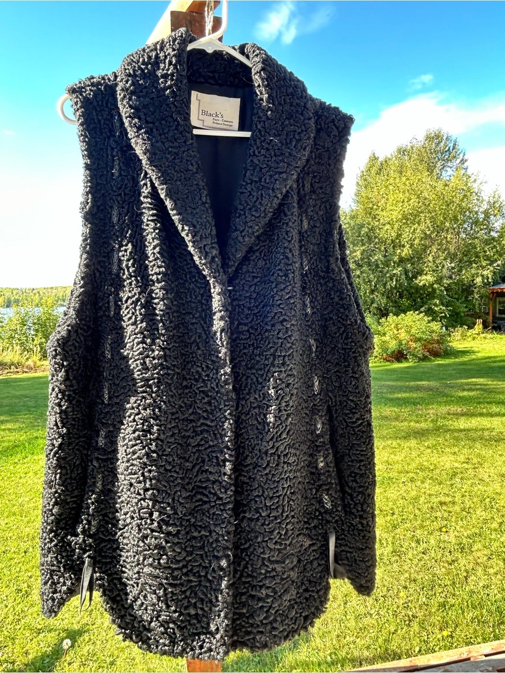 Black Persian Lamb Vest by Black’s Furs.  Textured Sleeveless Outerwear 10-12